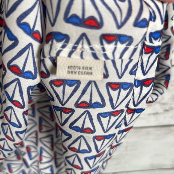 Tucker Camisole Silk Crepe Top Size P Geometric White Blue Red Nautical 38” Bust - Picture 4 of 6